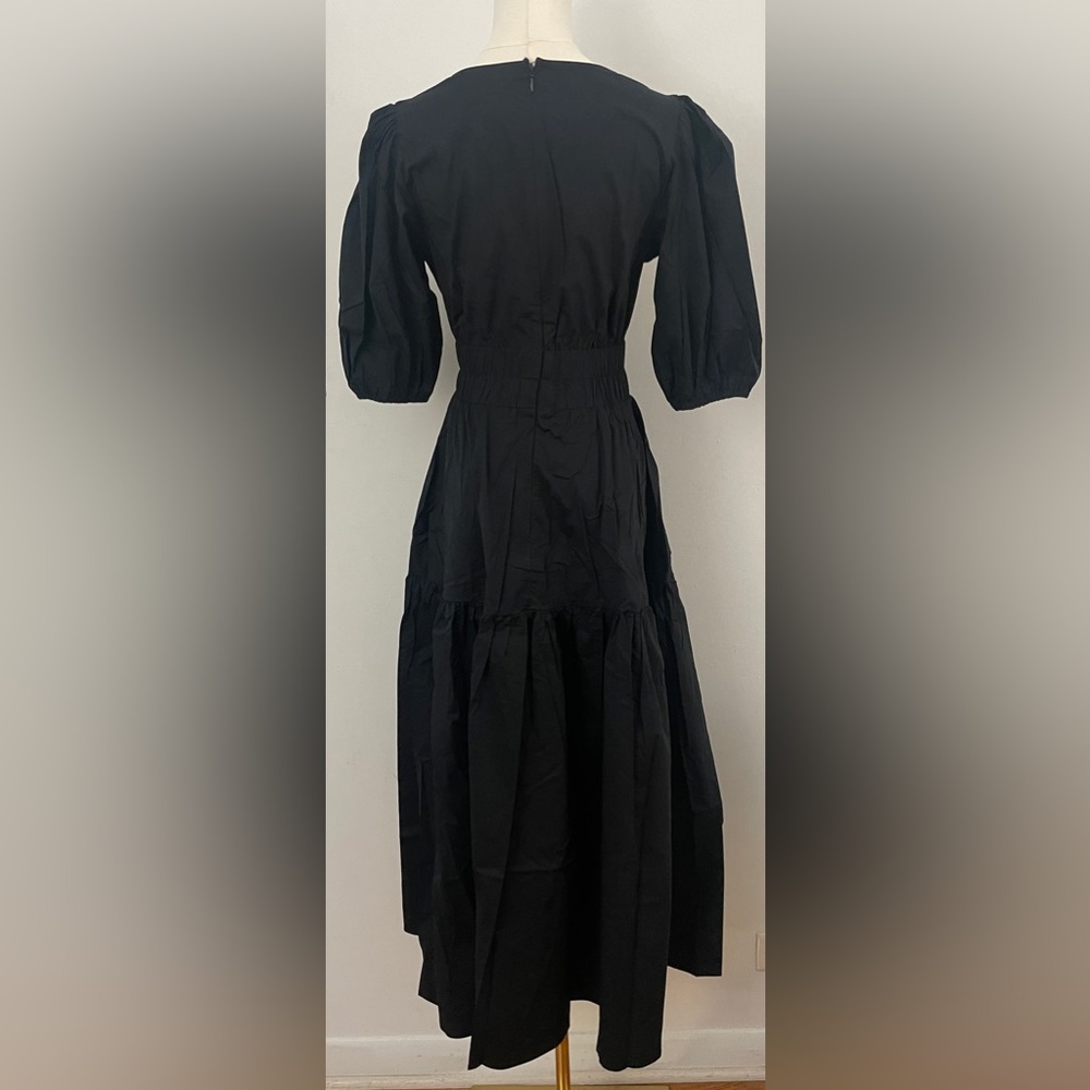 Rachel Parcell Puff Sleeve V-neck Poplin Midi Dress | Black Size Small - Picture 4 of 13